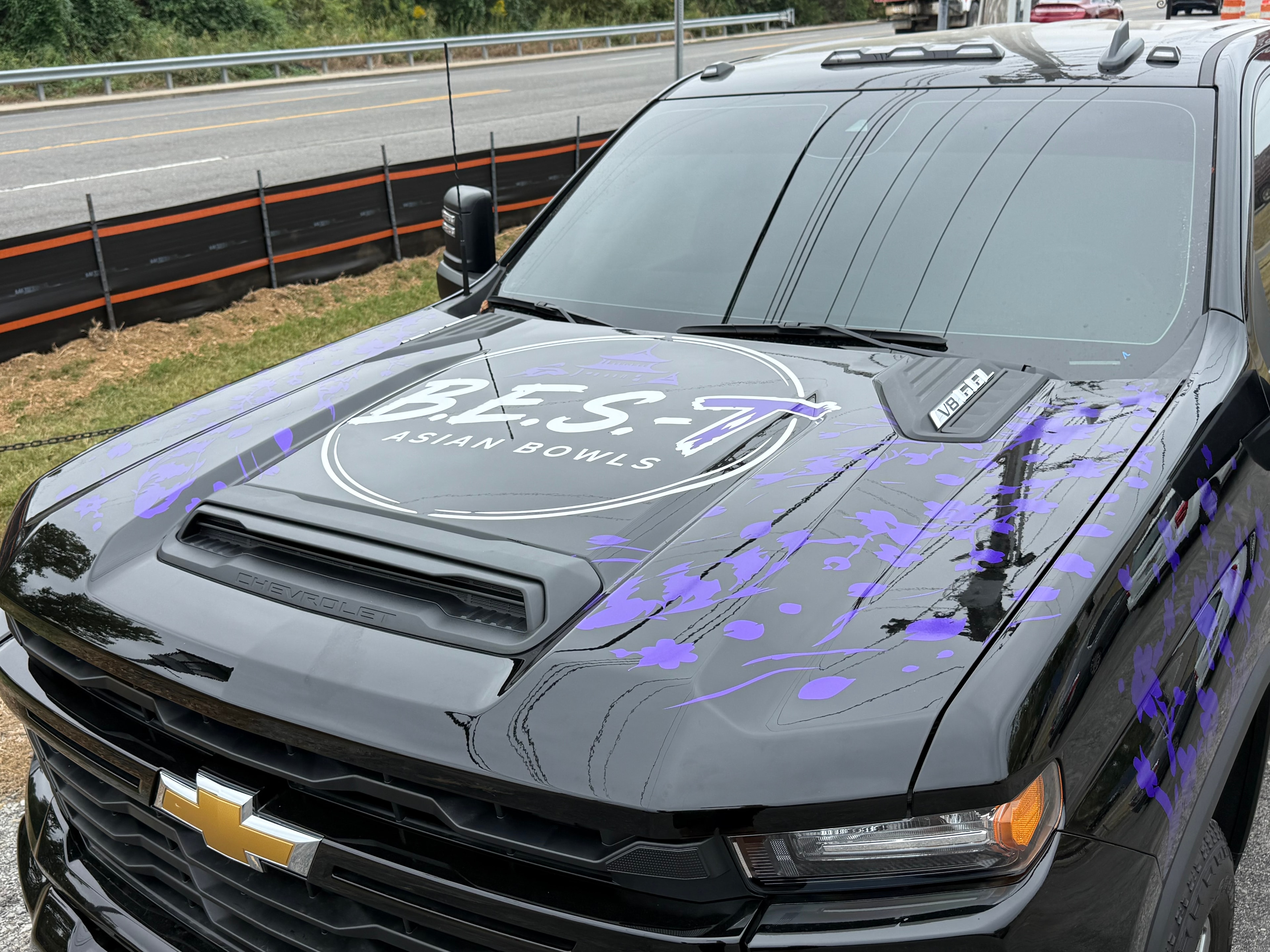 BES-T Asian Bowls truck wrap — hood angle view